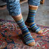 Zkano Crew Large Men's Organic Cotton Crew Socks - Cabin Stripe / Bronze Brown organic-socks-made-in-usa