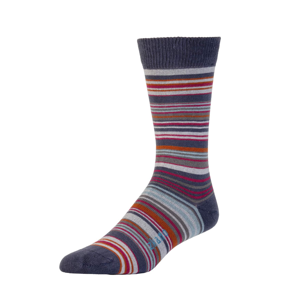 Zkano Crew Large Men's Organic Cotton Crew Socks - Cabin Stripe / Indigo organic-socks-made-in-usa