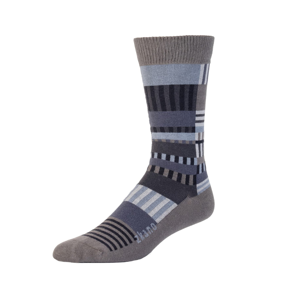 Zkano Crew Large Men's Organic Cotton Crew Socks - Panel Stripe / Ash Brown organic-socks-made-in-usa