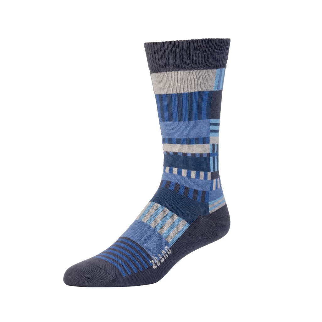 Zkano Crew Large Men's Organic Cotton Crew Socks - Panel Stripe / Indigo organic-socks-made-in-usa