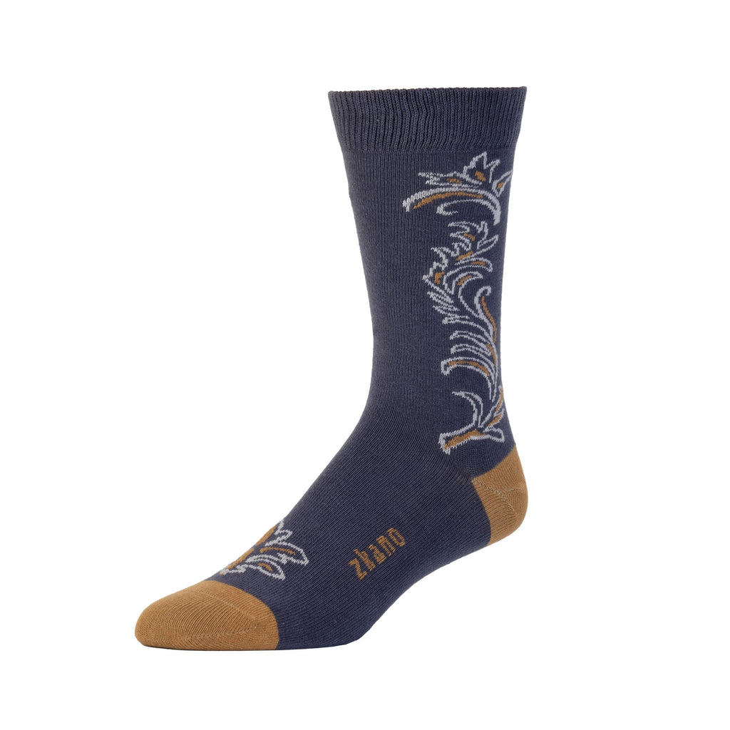 Zkano Crew Large Men's Organic Cotton Crew Socks - Western Embroidery / Indigo organic-socks-made-in-usa