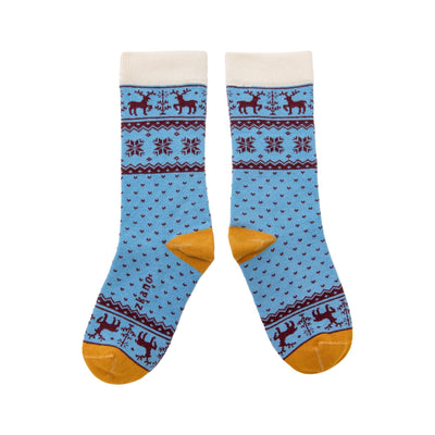 Zkano Crew Large Men's Reindeer Fair Isle - Organic Cotton Crew Socks - Arctic Blue organic-socks-made-in-usa
