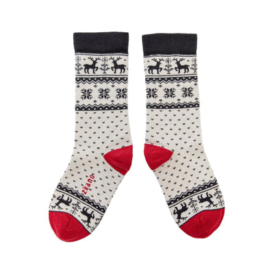 Zkano Crew Large Men's Reindeer Fair Isle - Organic Cotton Crew Socks - Winter White organic-socks-made-in-usa