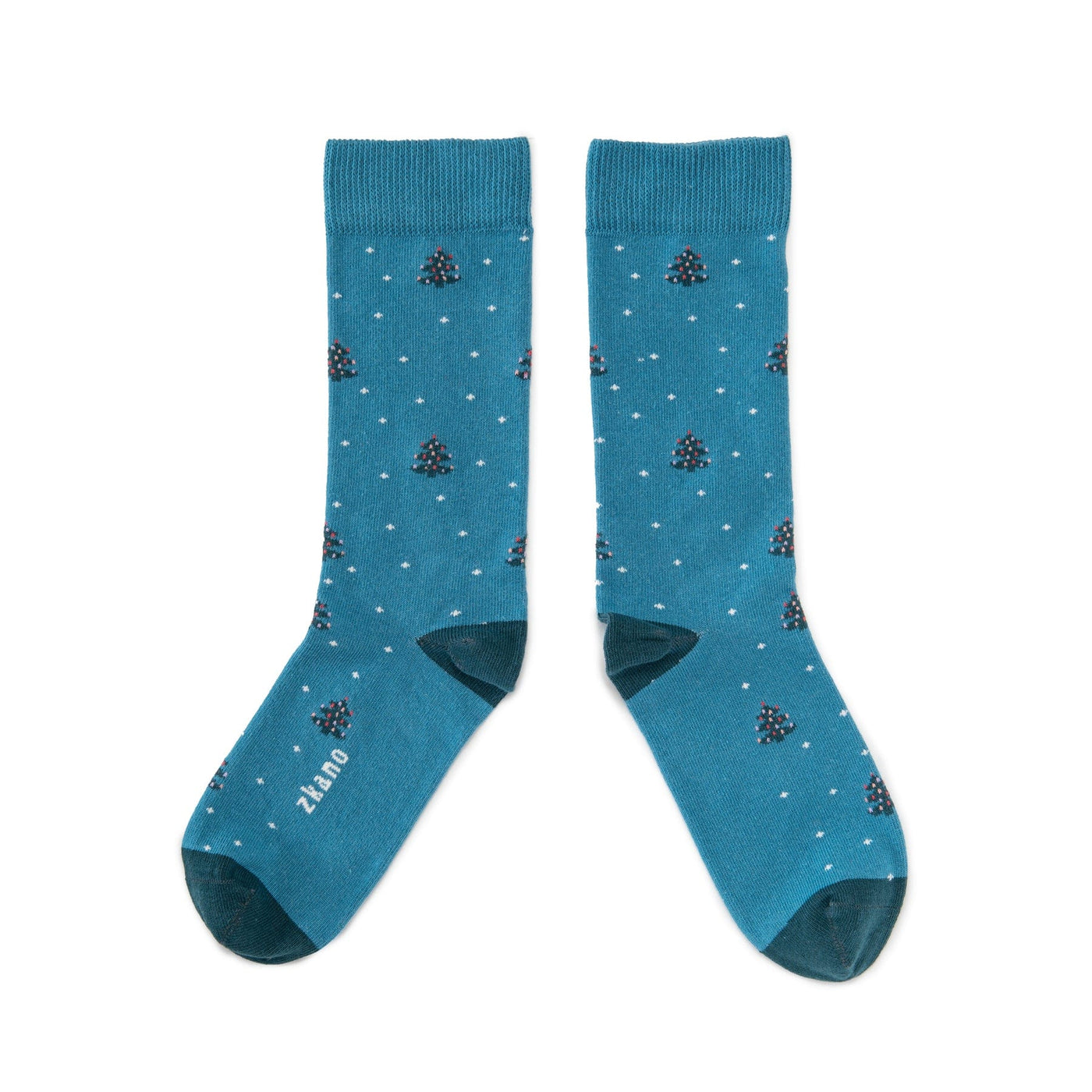 Zkano Crew Large O Christmas Tree - Organic Cotton Crew Socks - Teal organic-socks-made-in-usa