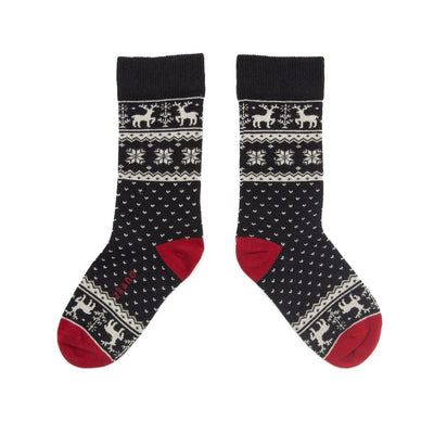Zkano Crew Large Reindeer Fairisle - Organic Cotton Crew Socks - Black organic-socks-made-in-usa