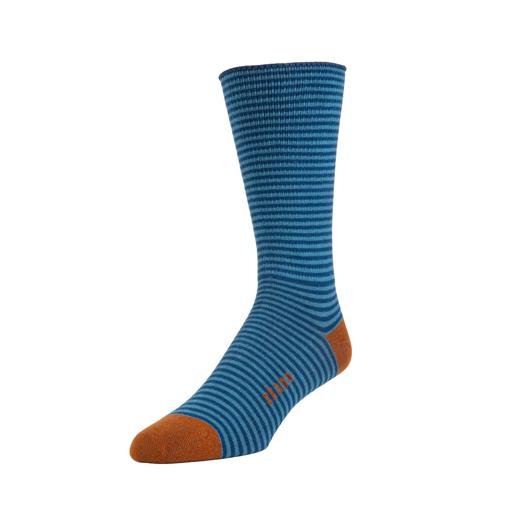 Zkano Crew Large Roll Top - Organic Cotton Pinstripe Socks - Aqua organic-socks-made-in-usa