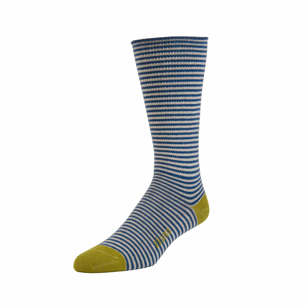 Zkano Crew Large Roll Top - Organic Cotton Pinstripe Socks - Navy organic-socks-made-in-usa