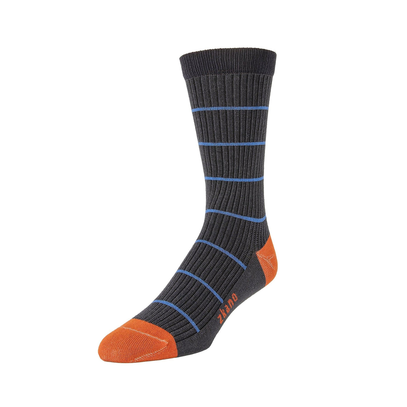 Zkano Crew Large Shadow Stripe - Textured Organic Cotton Crew Socks - Charcoal organic-socks-made-in-usa