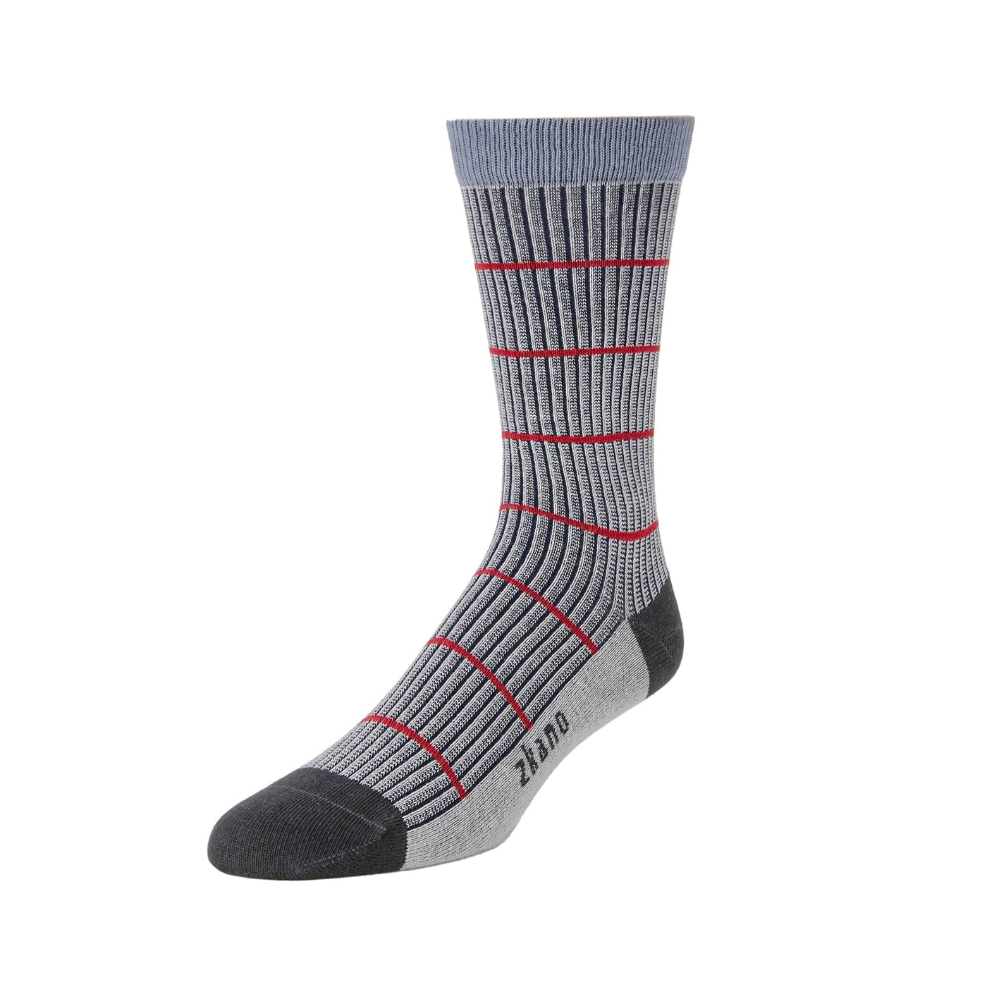 Zkano Crew Large Shadow Stripe - Textured Organic Cotton Crew Socks - Steel organic-socks-made-in-usa