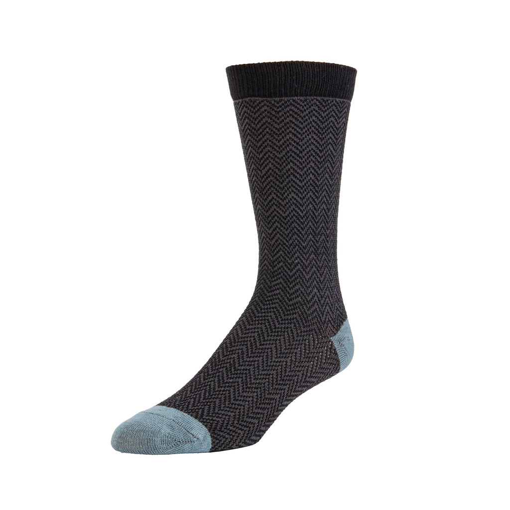 Zkano Crew Large Signature Herringbone - Organic Cotton Tall Crew Socks - Black organic-socks-made-in-usa