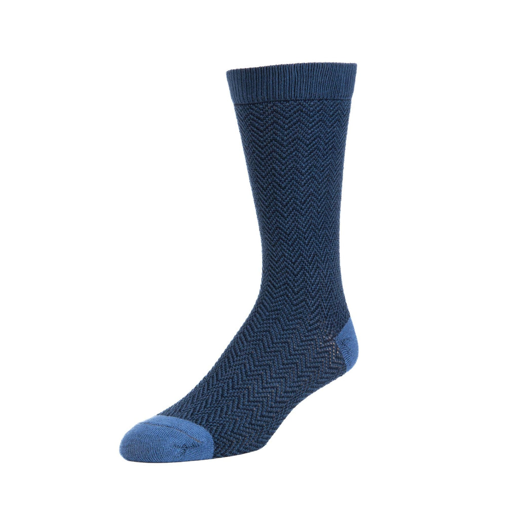Zkano Crew Large Signature Herringbone - Organic Cotton Tall Crew Socks - Navy organic-socks-made-in-usa