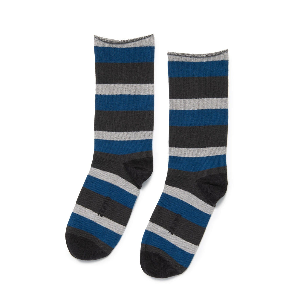 Zkano Crew Large Striped Roll Top - Organic Cotton Crew Socks - Black organic-socks-made-in-usa