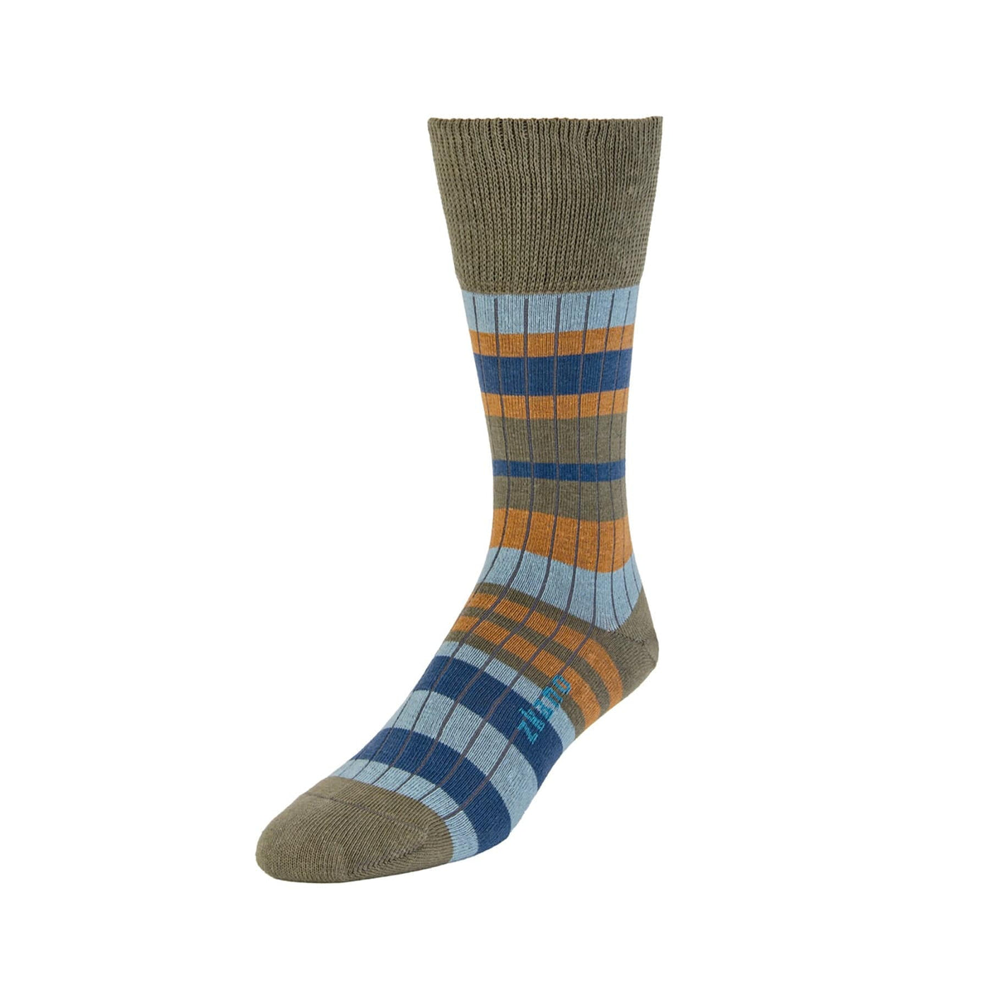 Zkano Crew Large Sweater Stripe - Organic Cotton Crew Socks - Army organic-socks-made-in-usa