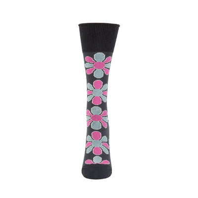 Zkano Crew Medium Blossom - Organic Cotton Socks Roll Top - Black organic-socks-made-in-usa