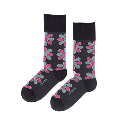 Zkano Crew Medium Blossom - Organic Cotton Socks Roll Top - Black organic-socks-made-in-usa