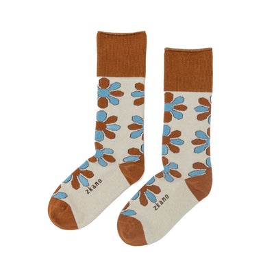 Zkano Crew Medium Blossom - Organic Cotton Socks Roll Top - Saddle organic-socks-made-in-usa