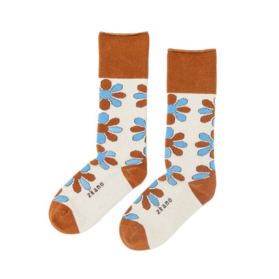 Zkano Crew Medium Blossom - Organic Cotton Socks Roll Top - Saddle organic-socks-made-in-usa
