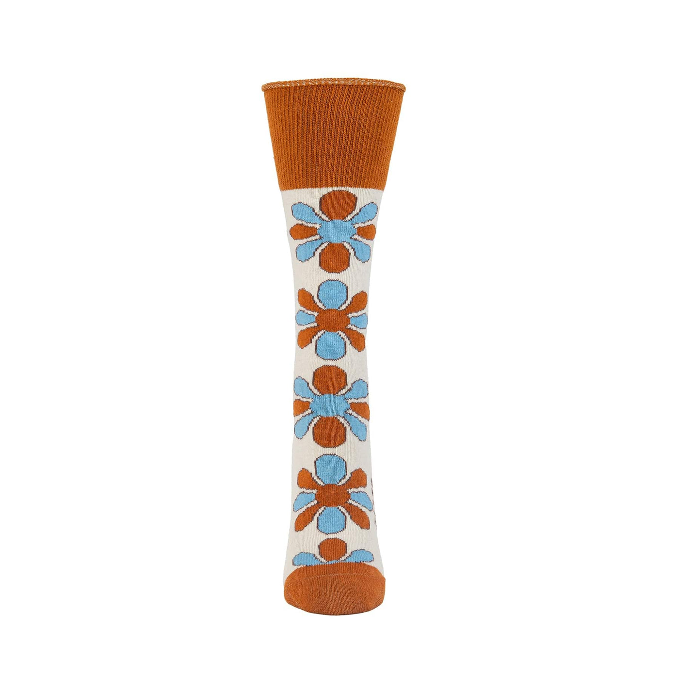 Zkano Crew Medium Blossom - Organic Cotton Socks Roll Top - Saddle organic-socks-made-in-usa