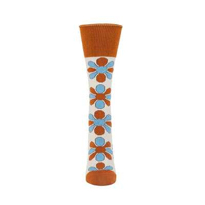 Zkano Crew Medium Blossom - Organic Cotton Socks Roll Top - Saddle organic-socks-made-in-usa