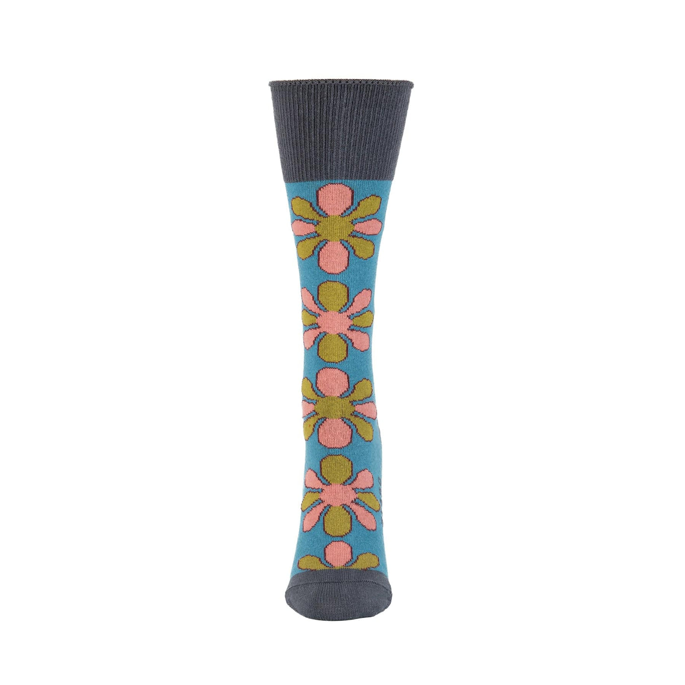 Zkano Crew Medium Blossom - Organic Cotton Socks Roll Top - Teal organic-socks-made-in-usa