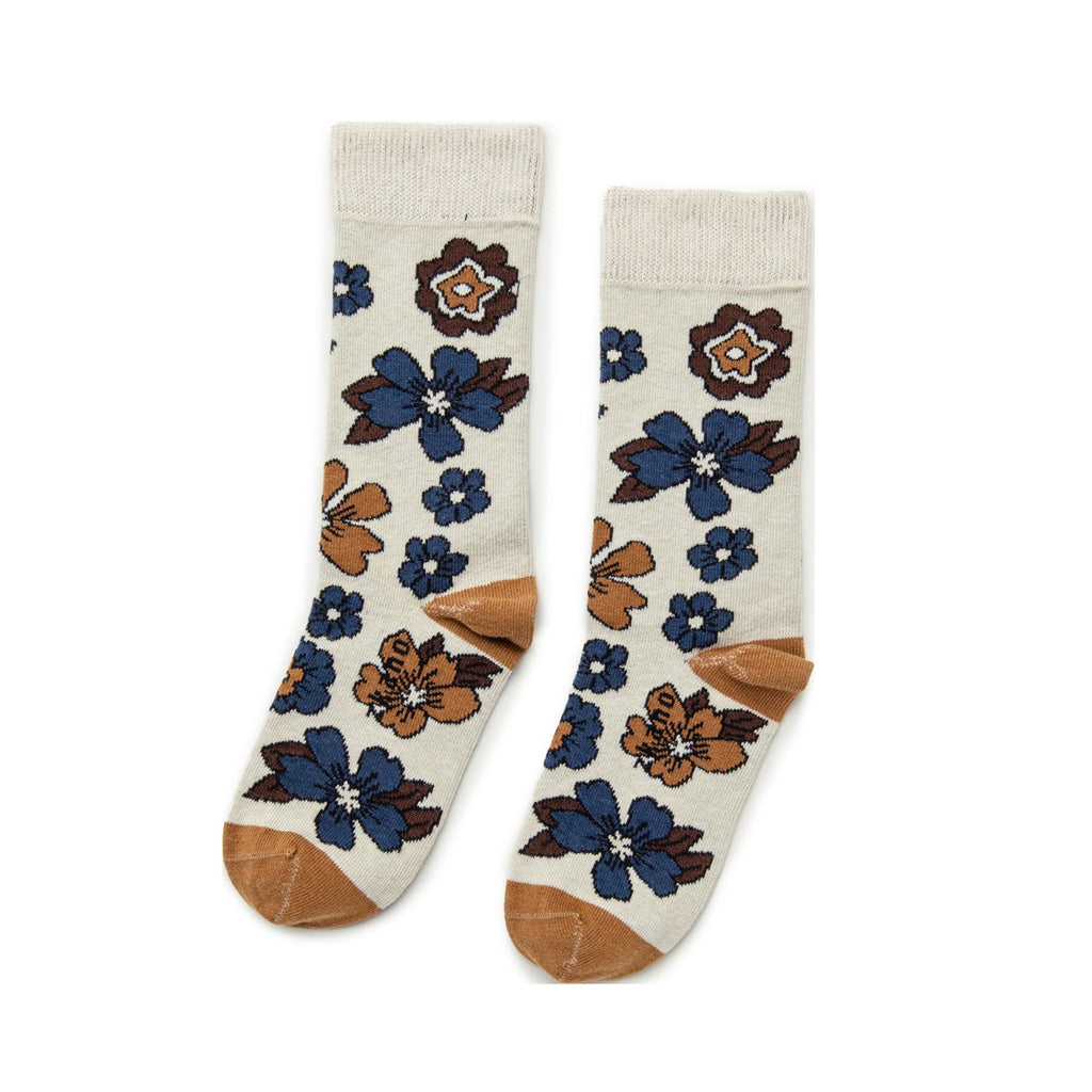 Zkano Crew Medium Boho Blossoms - Organic Cotton Crew Socks - Wheat organic-socks-made-in-usa