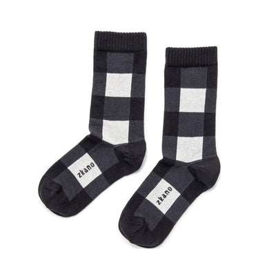 Zkano Crew Medium Buffalo Check - Organic Cotton Crew Socks - Black organic-socks-made-in-usa