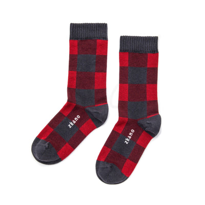 Zkano Crew Medium Buffalo Check - Organic Cotton Crew Socks - Garnet organic-socks-made-in-usa