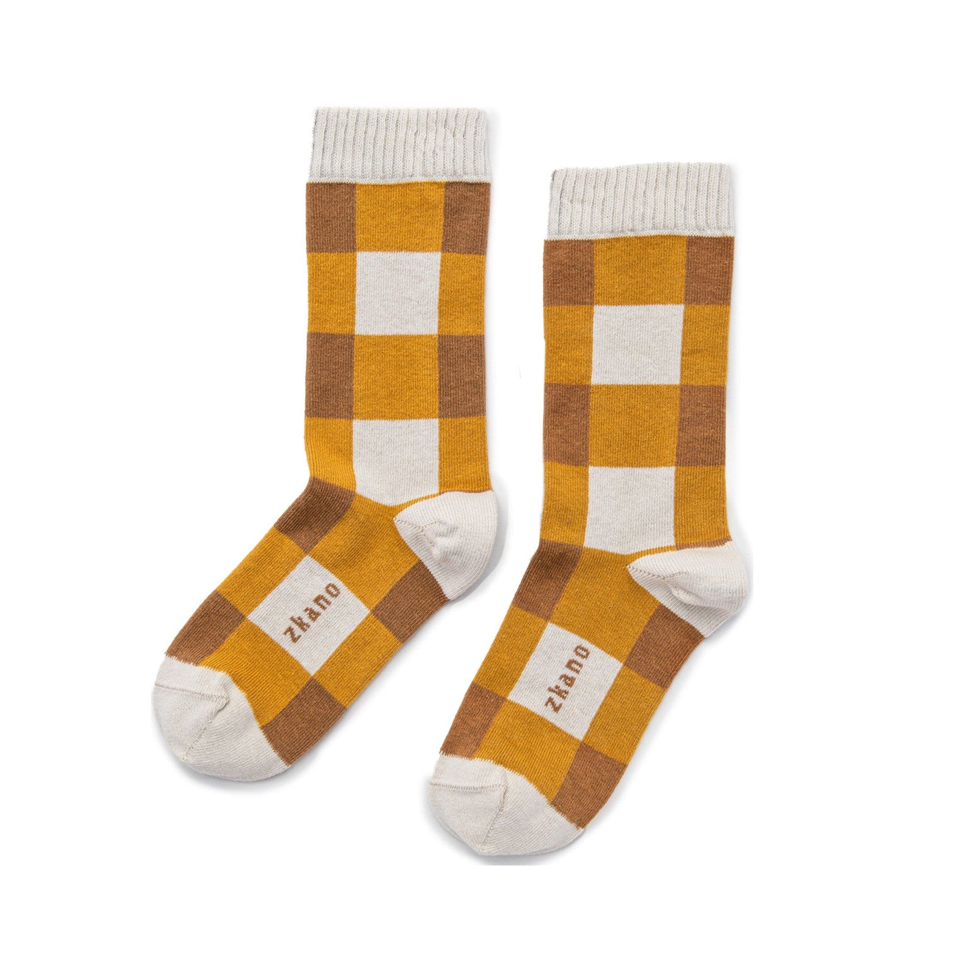 Zkano Crew Medium Buffalo Check - Organic Cotton Crew Socks - Goldenrod organic-socks-made-in-usa