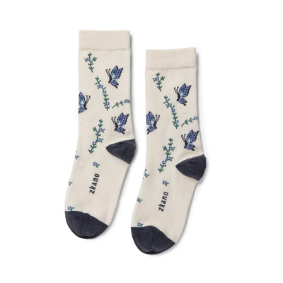 Zkano Crew Medium Butterfly Embroidery - Organic Cotton Crew Socks - Natural organic-socks-made-in-usa