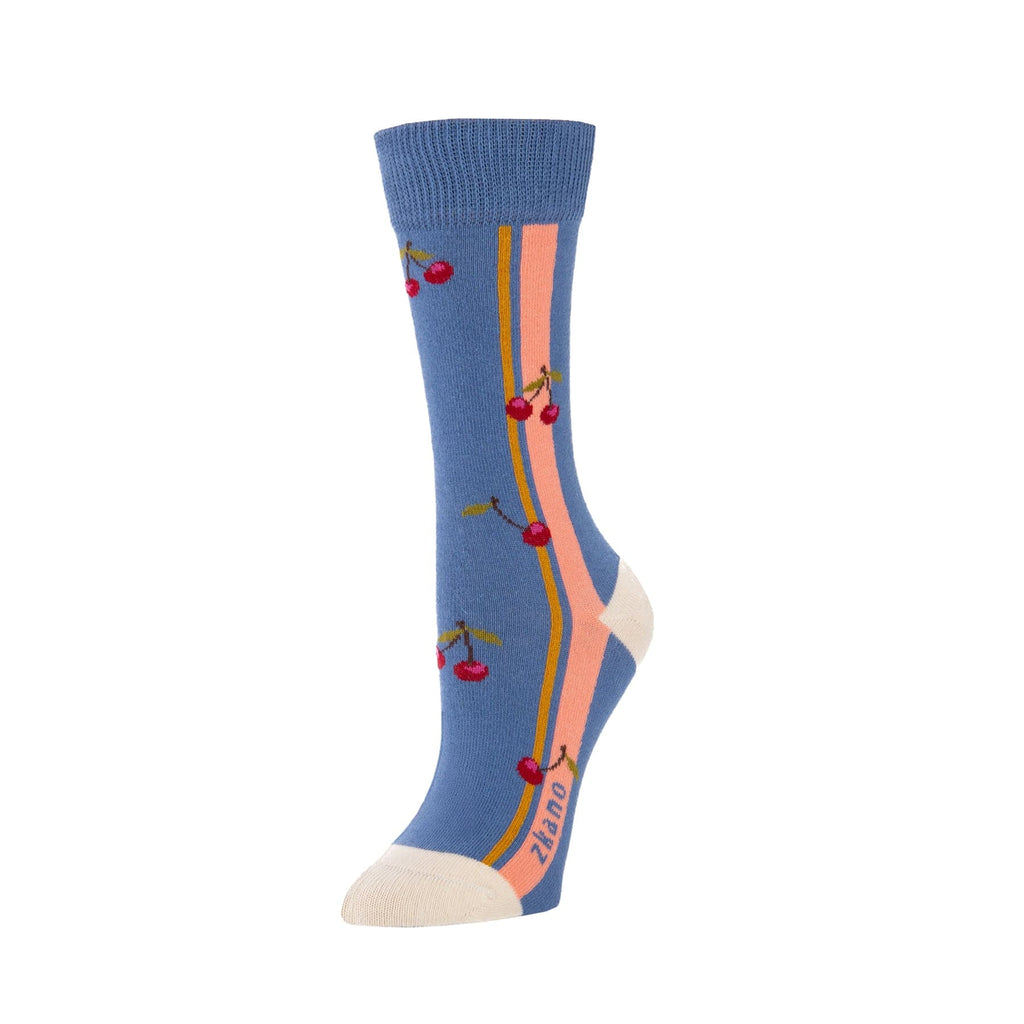 Cherry Side Stripe- Organic Cotton Socks Crew - Cornflower – zkano