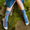 Zkano Crew Medium Cherry Side Stripe- Organic Cotton Socks Crew - Cornflower organic-socks-made-in-usa