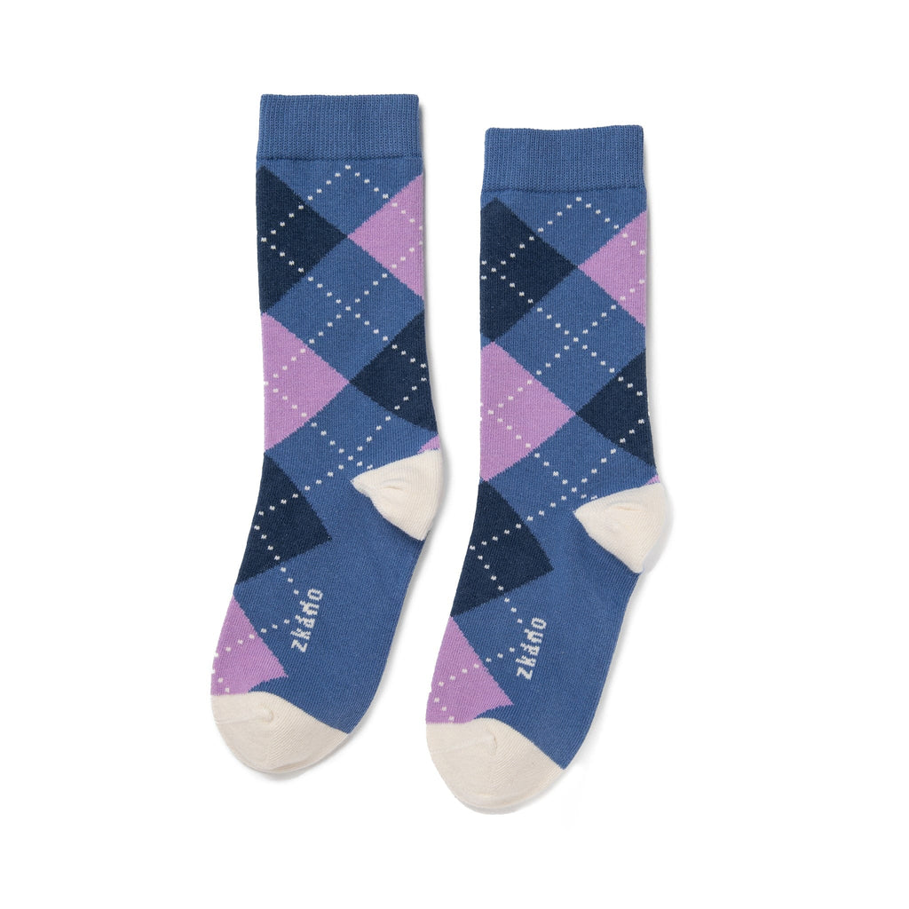 Zkano Crew Medium Classic Argyle - Organic Cotton Crew Socks - Cornflower organic-socks-made-in-usa