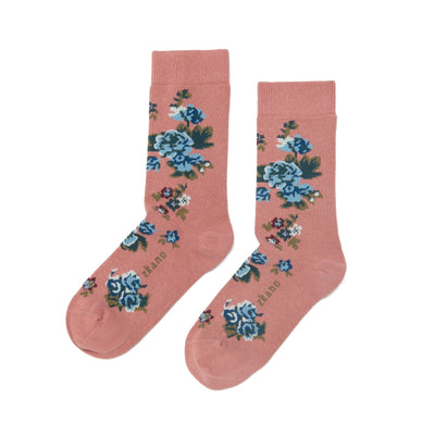 Zkano Crew Medium Cottage Roses - Organic Cotton Socks Crew - Blush organic-socks-made-in-usa