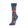 Zkano Crew Medium Cottage Roses - Organic Cotton Socks Crew - Navy organic-socks-made-in-usa