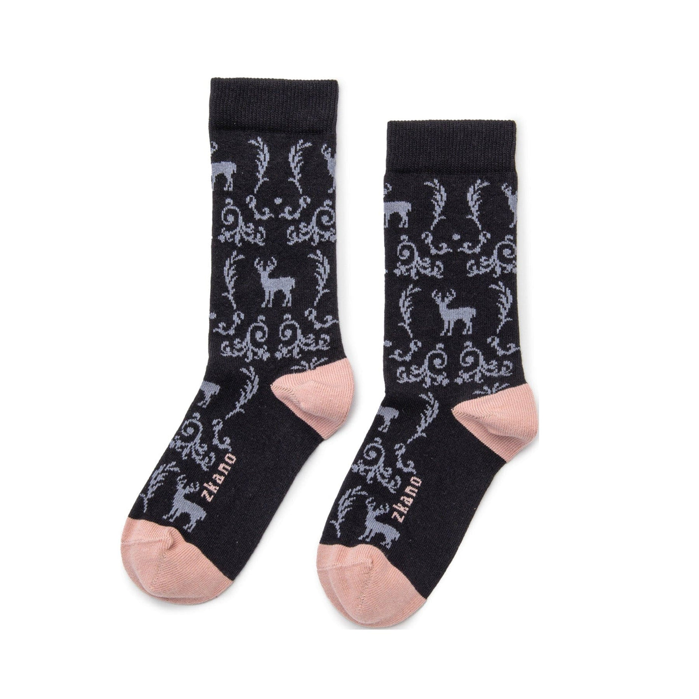 Zkano Crew Medium Deer Toile - Organic Cotton Crew Socks - Black organic-socks-made-in-usa