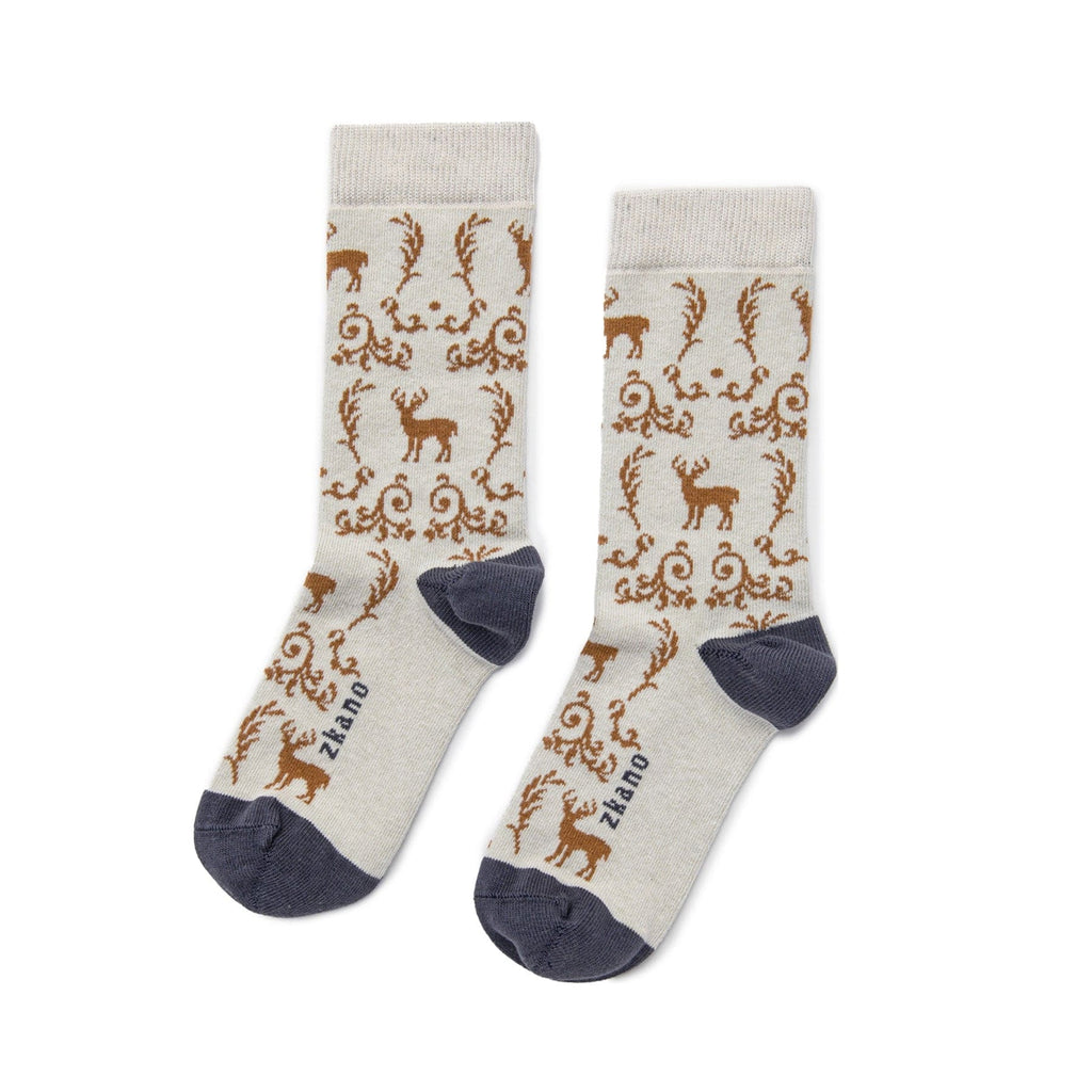 Zkano Crew Medium Deer Toile - Organic Cotton Crew Socks - Wheat organic-socks-made-in-usa