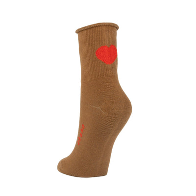 Zkano Crew Medium Floating Heart - Organic Cotton Socks Short Crew - Chestnut organic-socks-made-in-usa