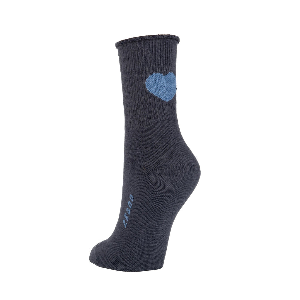 Zkano Crew Medium Floating Heart - Organic Cotton Socks Short Crew - Dark Indigo organic-socks-made-in-usa