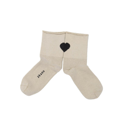 Zkano Crew Medium Floating Heart - Organic Cotton Socks Short Crew - Wheat organic-socks-made-in-usa