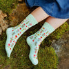 Zkano Crew Medium Folk Floral - Organic Cotton Socks Crew - Seafoam organic-socks-made-in-usa