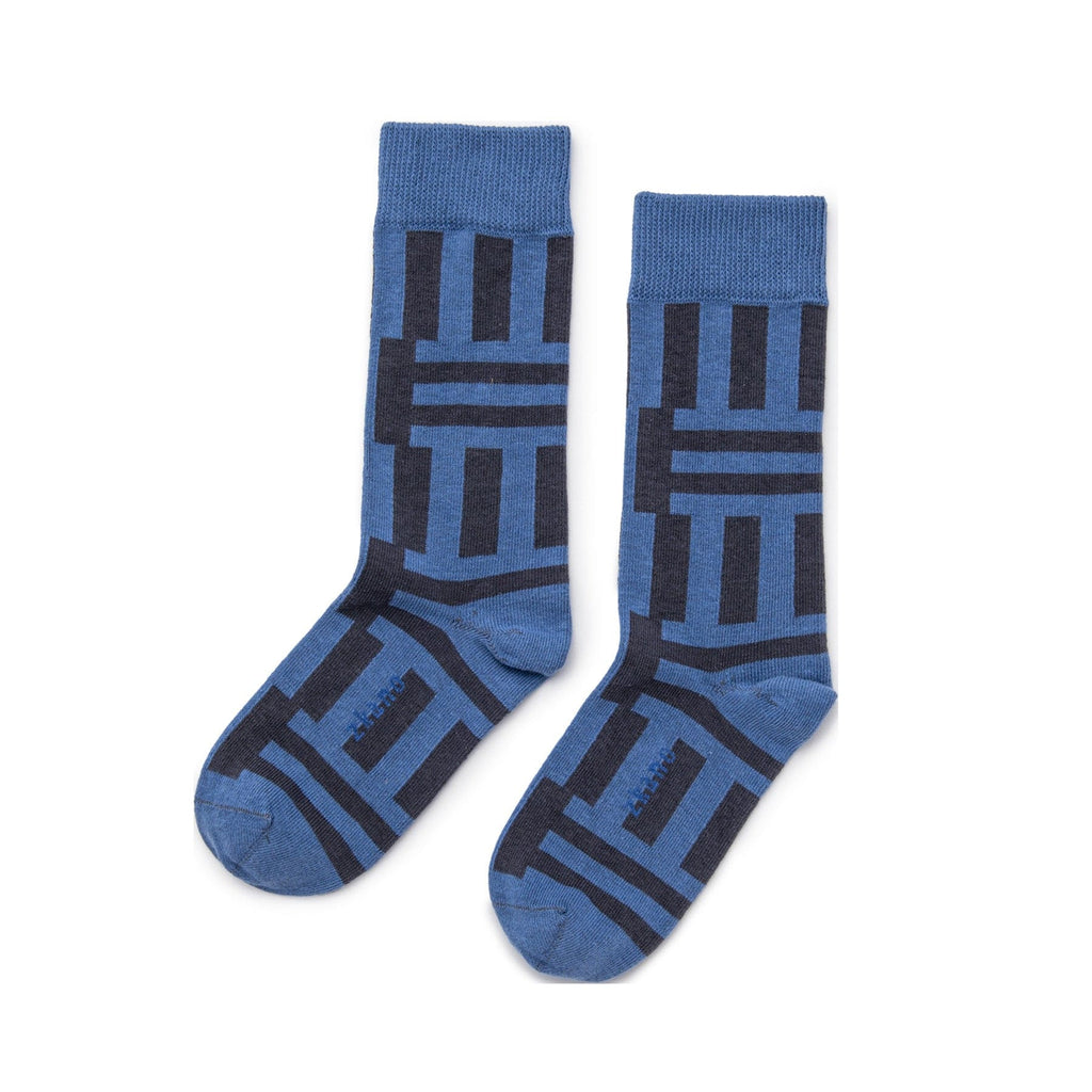 Zkano Crew Medium Geo Stripe - Organic Cotton Crew Socks - Cornflower organic-socks-made-in-usa