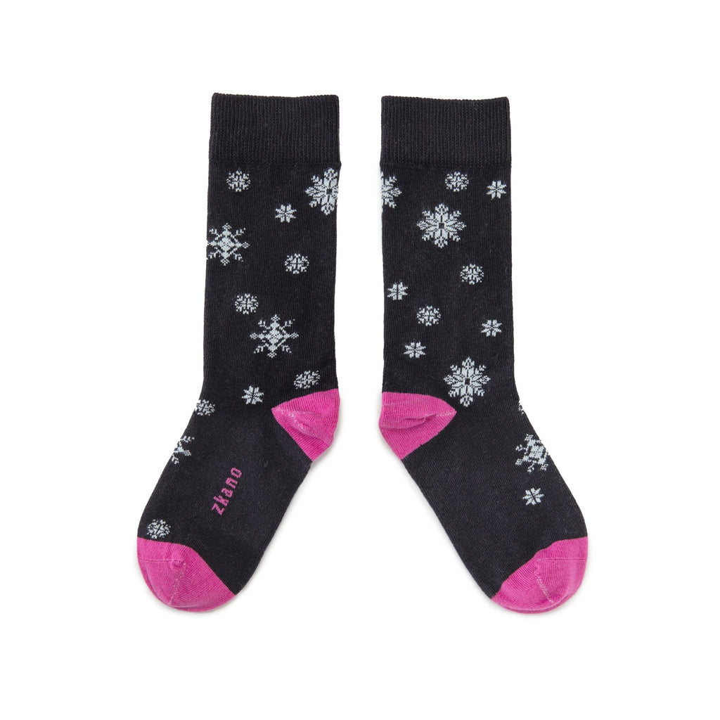 Zkano Crew Medium Let it Snow - Organic Cotton Crew Socks - Black organic-socks-made-in-usa