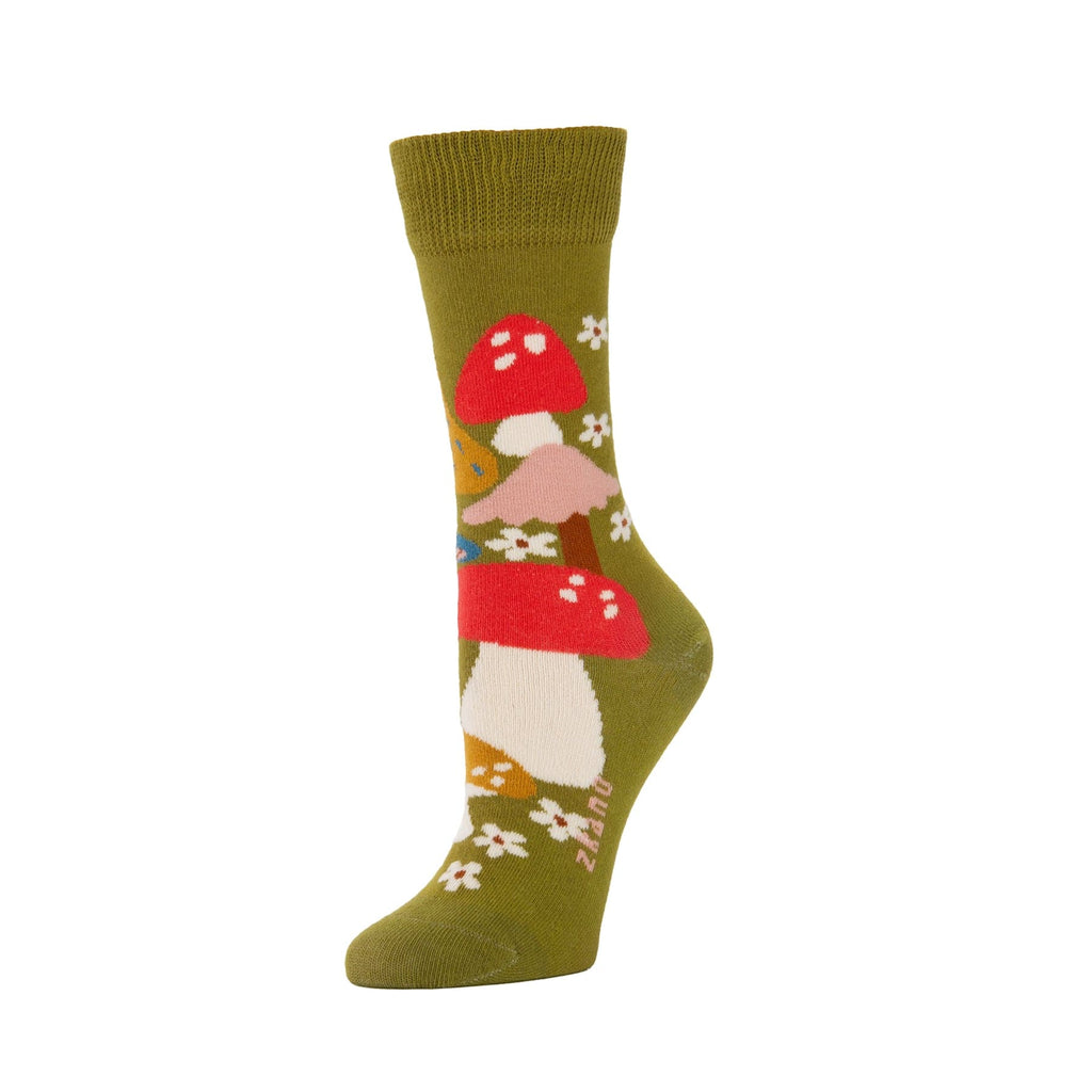 Mushroom Menagerie - Organic Cotton Socks Crew - Mossy Green