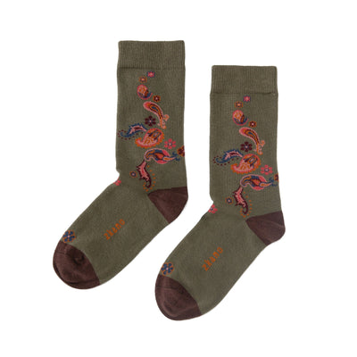 Zkano Crew Medium Paisley - Organic Cotton Socks Crew - Spruce organic-socks-made-in-usa