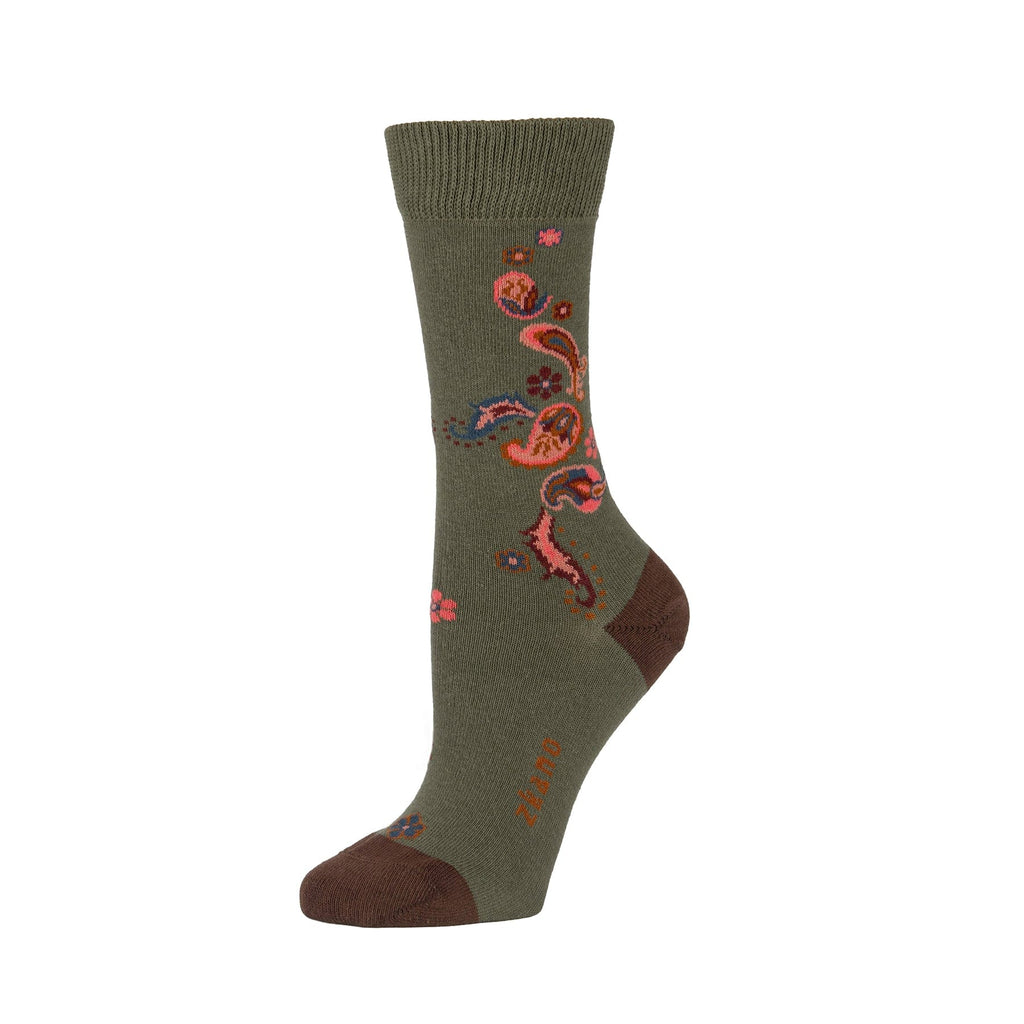Zkano Crew Medium Paisley - Organic Cotton Socks Crew - Spruce organic-socks-made-in-usa