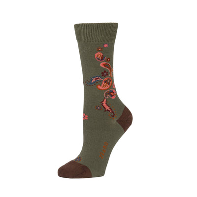 Zkano Crew Medium Paisley - Organic Cotton Socks Crew - Spruce organic-socks-made-in-usa