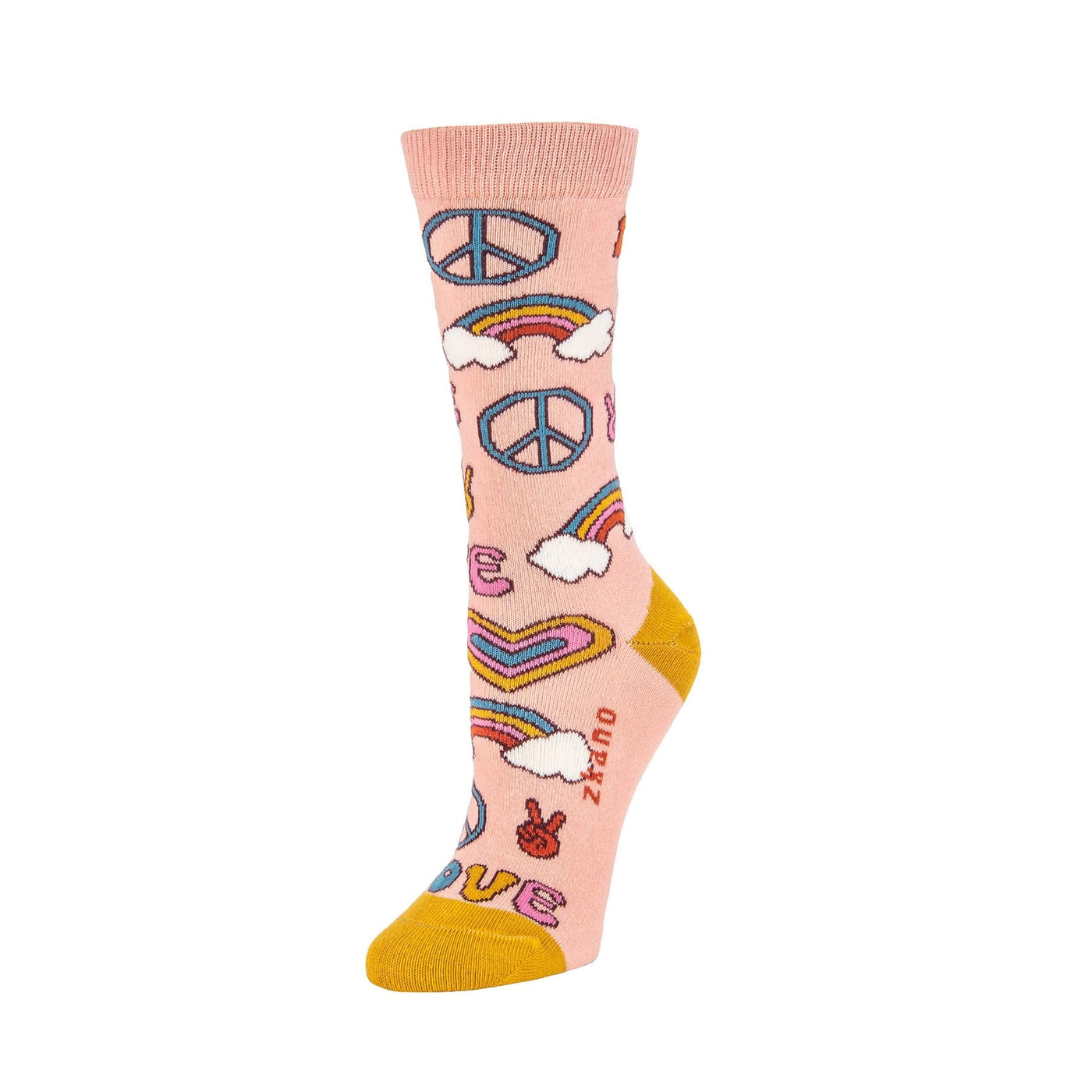 Zkano Crew Medium Peace & Love - Organic Cotton Crew Socks - Desert Rose organic-socks-made-in-usa