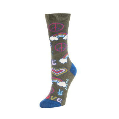 Zkano Crew Medium Peace & Love - Organic Cotton Crew Socks - Spruce organic-socks-made-in-usa