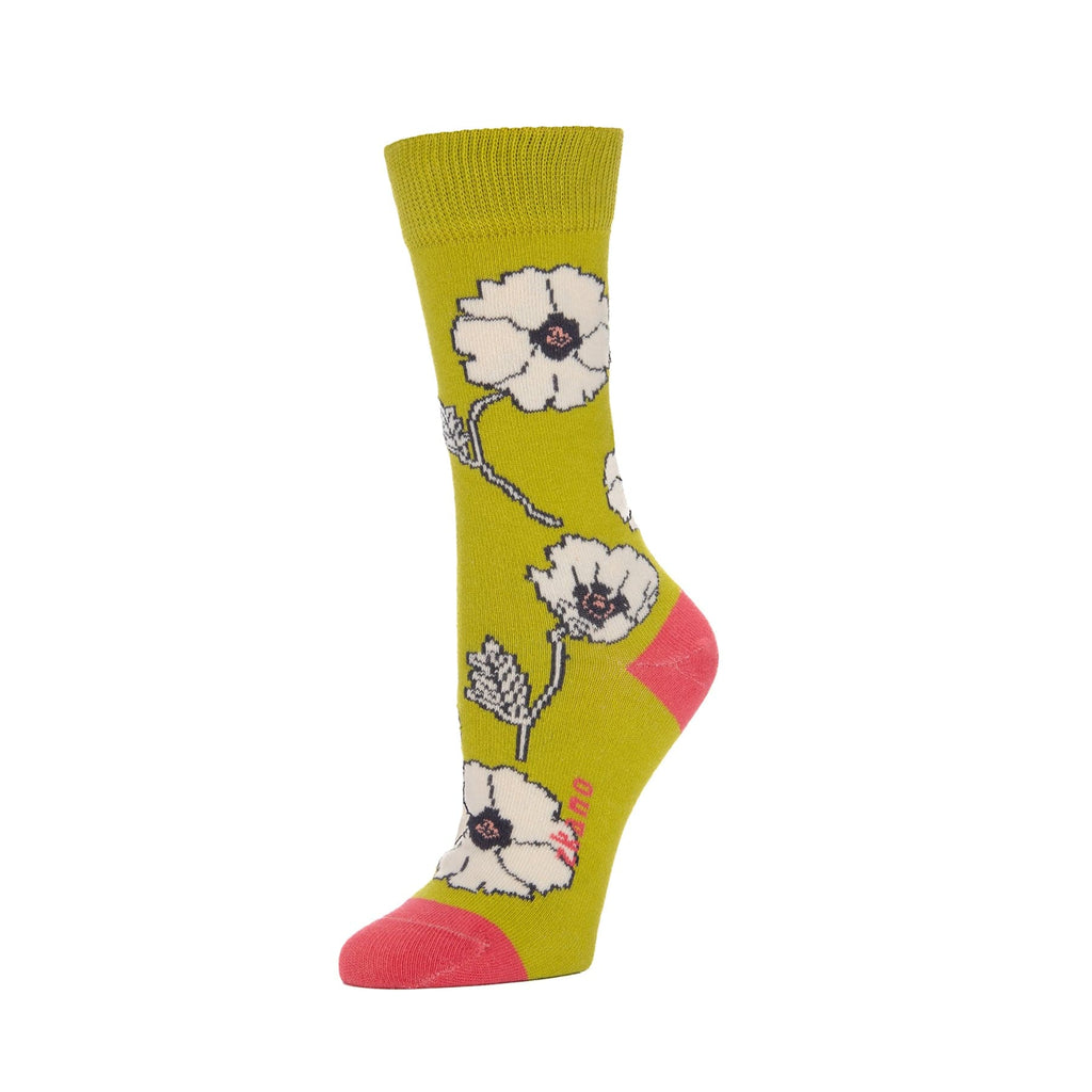 Zkano Crew Medium Poppies - Organic Cotton Socks Crew - Fern organic-socks-made-in-usa