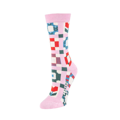 Zkano Crew Medium Quilted Tapestry - Organic Cotton Crew Socks - Lilac organic-socks-made-in-usa